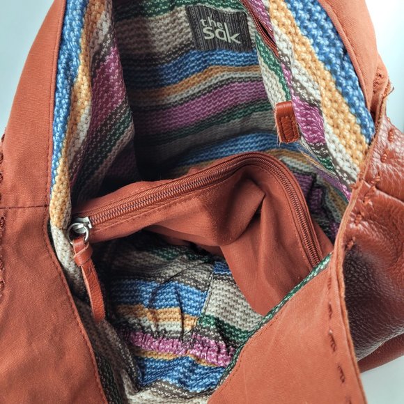 The Sak Indio Sierra Tote Brown Red Leather Large Hobo Bag - Picture 9 of 13